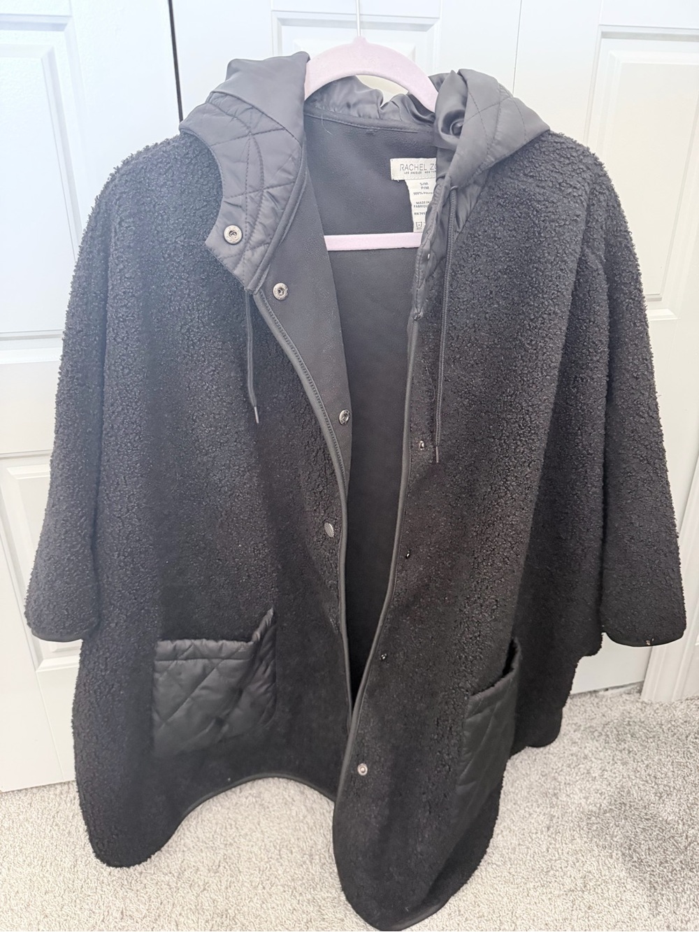 Rachel Zoe Black Sherpa Hooded Coat with Quilted Trim